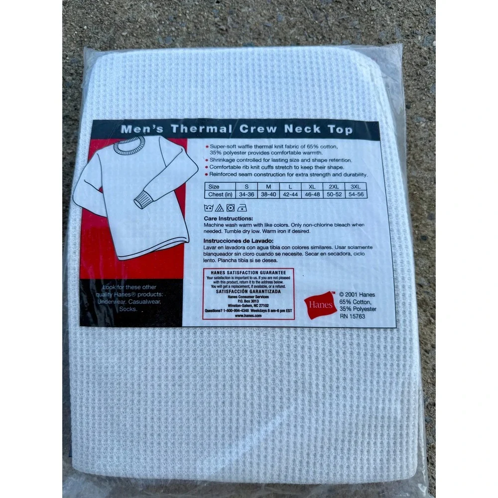 Hanes Mens Thermal Crew Neck Top White Waffle Knit Long Sleeve WM01-EC 2XL NIP